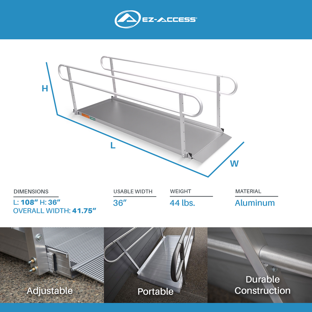 EZ-ACCESS GATEWAY 3G 9 Foot Solid Surface Aluminum Portable Wheelchair Ramp - VMInnovations