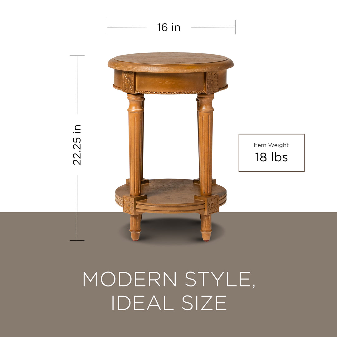 Maven Lane Pullman Traditional Round Wooden Side Table, Antiqued Natural Finish