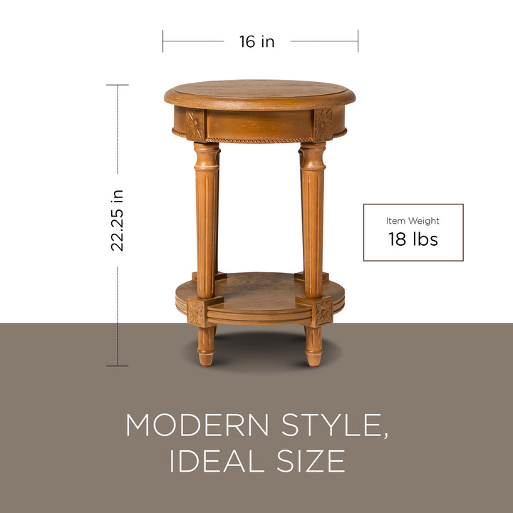 Maven Lane Pullman Traditional Round Wooden Side Table, Antiqued Natural Finish