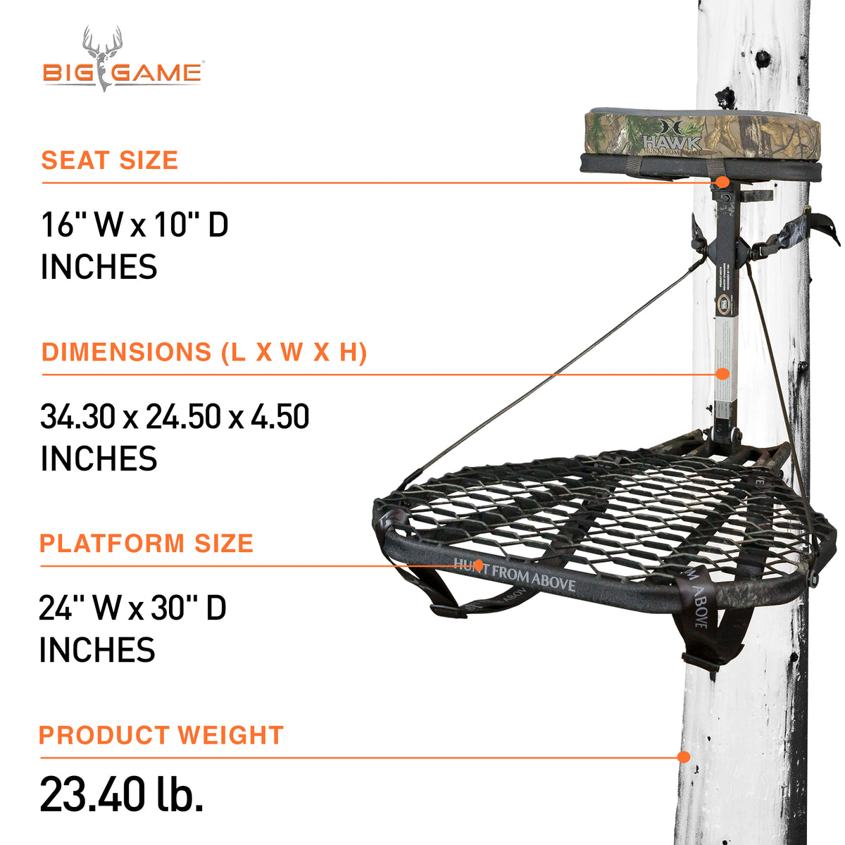 Hawk Mega Combat Hang On Tree Stand, Deer Stand w/ XL Saddle Platform (Open Box) - VMInnovations