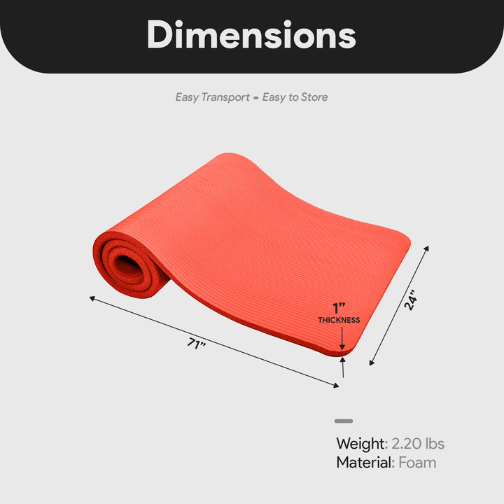 BalanceFrom Fitness 1" Extra Thick Exercise Mat w/Carrying Strap, Red(Open Box)