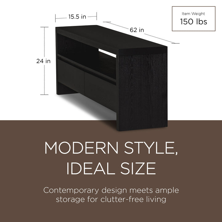 Maven Lane Ada Contemporary Wooden Media Unit in Refined Black Finish (Open Box) - VMInnovations