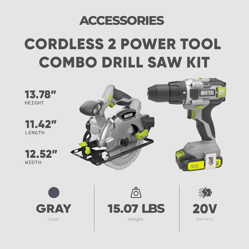 Master Mechanic Cordless 2 Power Tool Combo Drill Saw Kit for Home Improvement