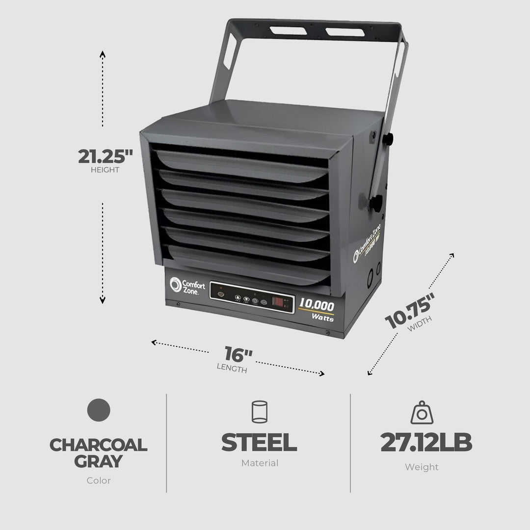 Comfort Zone 10,000W Fan Forced Ceiling Mount Industrial Heater, Gray (Open Box) - VMInnovations