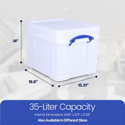Really Useful Box 35lt Strong Plastic Storage Box w/XL Lid, White (Open Box) - VMInnovations