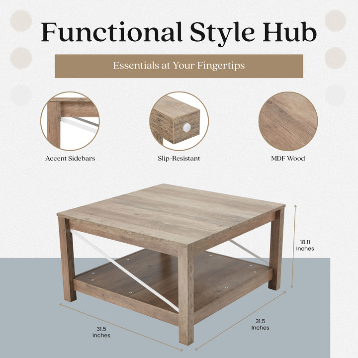 JOMEED 31.5" Coffee Table Modern Farmhouse Living Room Furniture,Beige(Open Box)