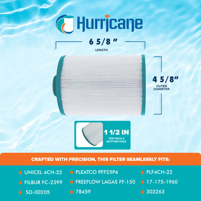 Hurricane Filters HF4H22-01 Advanced Spa Filter Cartridge Replacement for PFF25P4, Unicel 4CH-22, Filbur FC-2399, and Other Compatible Models