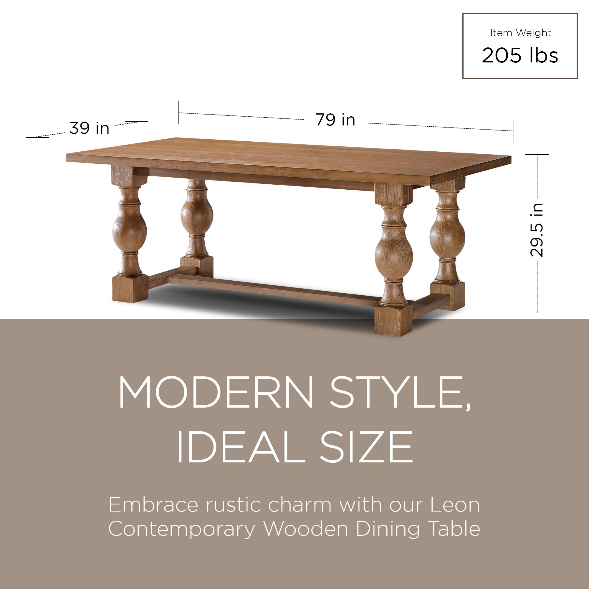Maven Lane Leon Traditional Wooden Dining Table in Antiqued Natural Finish - VMInnovations