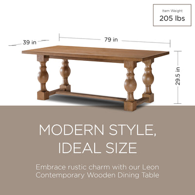 Maven Lane Leon Traditional Wooden Dining Table in Antiqued Natural Finish - VMInnovations