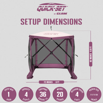 CLAM Quick-Set 6x6ft Portable Outdoor 4 Sided Canopy Shelter, Plum (Open Box) - VMInnovations