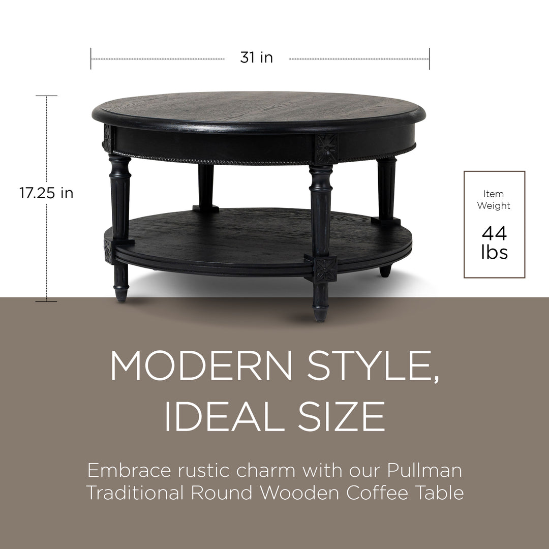 Maven Lane Pullman Traditional Round Coffee Table, Antiqued Black Finish (Used) - VMInnovations