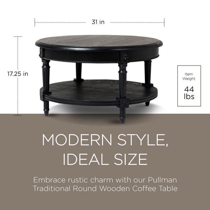 Maven Lane Pullman Traditional Round Coffee Table, Antiqued Black Finish (Used) - VMInnovations