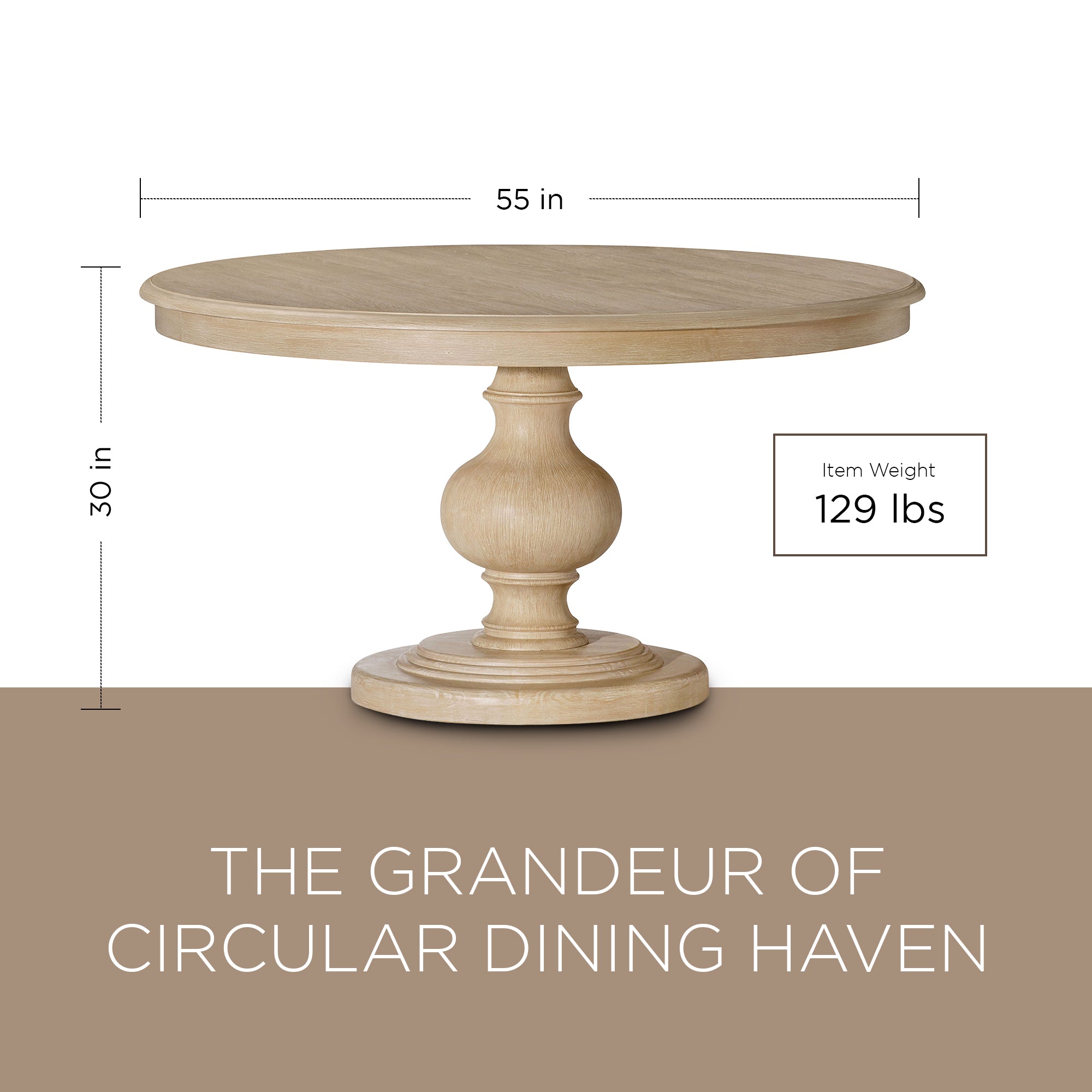 Maven Lane Zola Traditional Round Wooden Dining Table, Antiqued White (Used) - VMInnovations