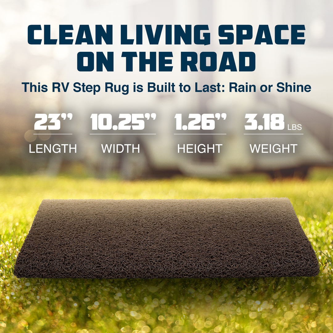 Camco Premium Wrap Around RV Step Rug with Looped PVC Material and Spring, Brown