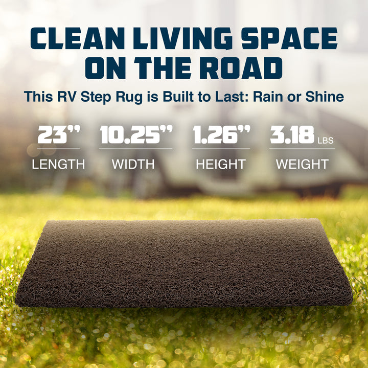 Camco Premium Wrap Around RV Step Rug with Looped PVC Material and Spring, Brown