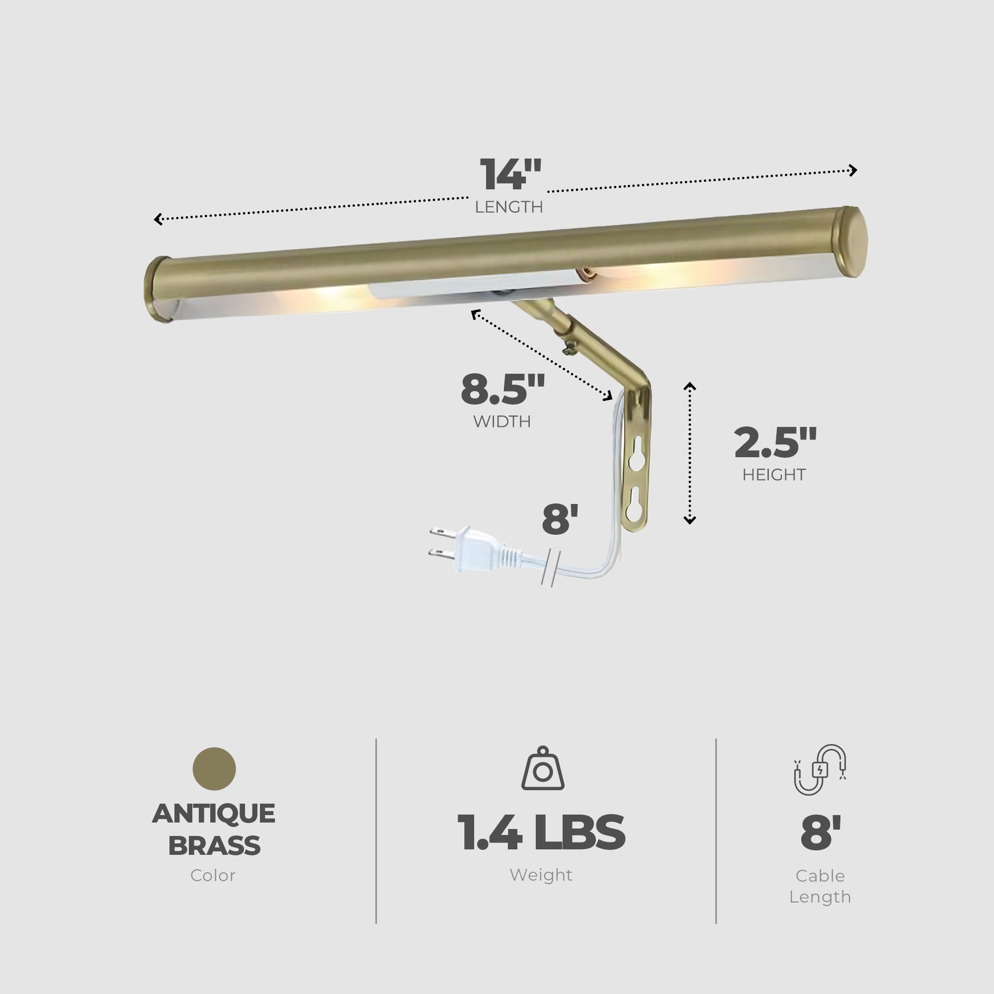 Westinghouse 14 Inch Antique Brass Slimline Picture Light with In Line Switch - VMInnovations