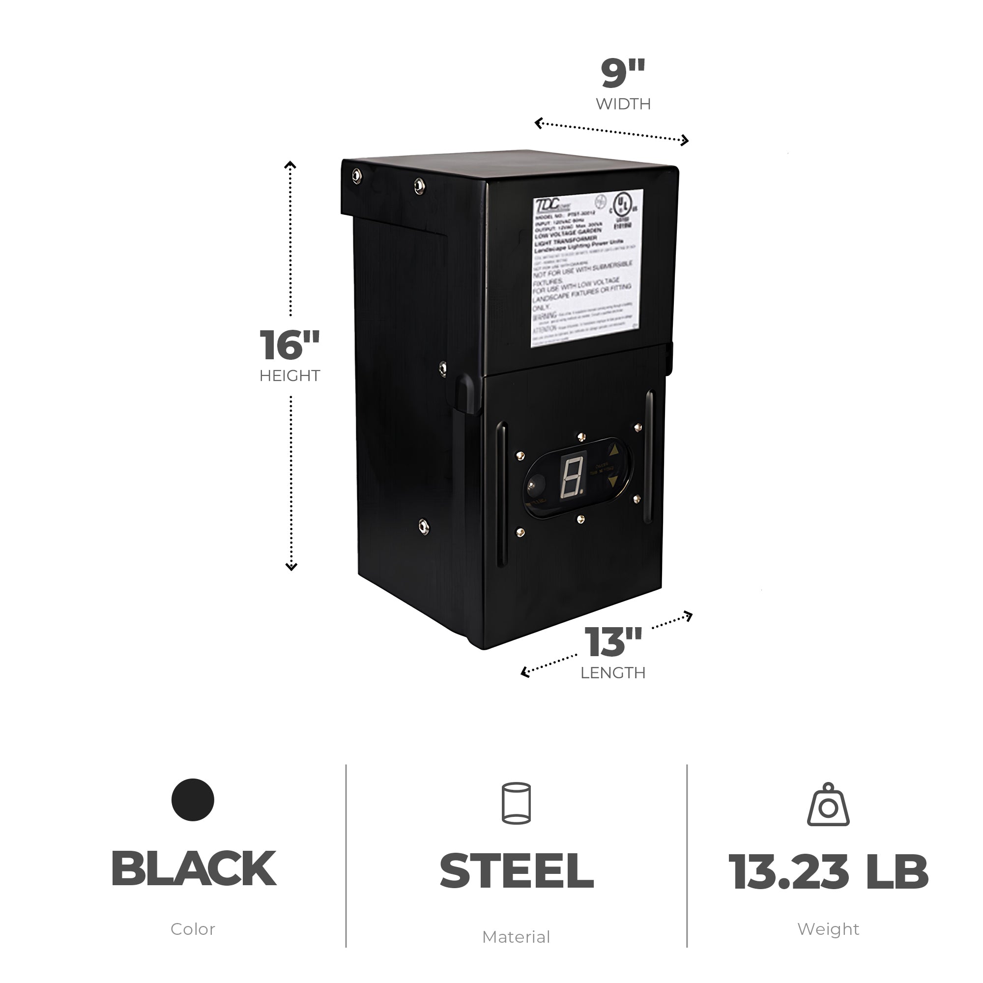 Fusion 300 Watts Low Voltage Stake Light Transformer with Built-In Timer, Black - VMInnovations