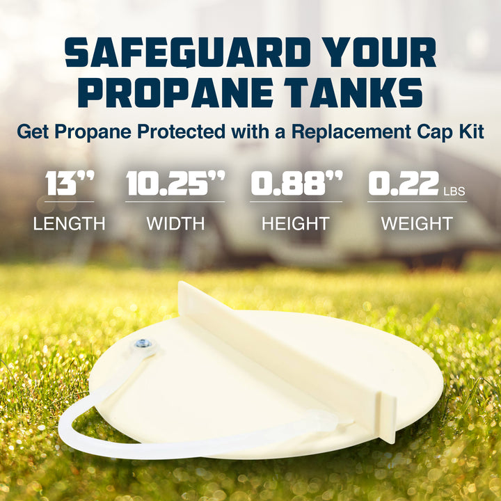 Camco Cap Kit Tank Cover with Caps and Lanyard for RV Propane, Beige (Open Box)