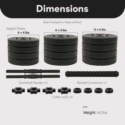 Fitvids 2 in 1 Adjustable Dumbbell Set,60lbs Free Weights Set w/Connector (Used)