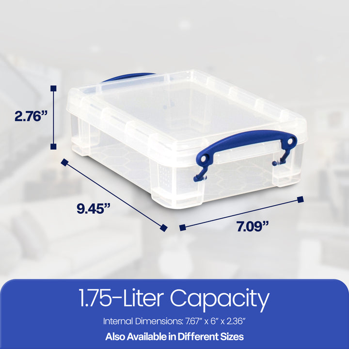 Really Useful Box 1.75L Storage Bin w/Snap Lid & Clip Lock Handle, (4 Pack)