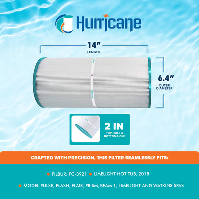 Hurricane Spa Filter Cartridge for Filbur FC-3921 and Limelight Tub, 3 Pack