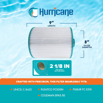 Hurricane Replacement Spa Filter Cartridge for PCS50N and Unicel C-8450, 2 Pack