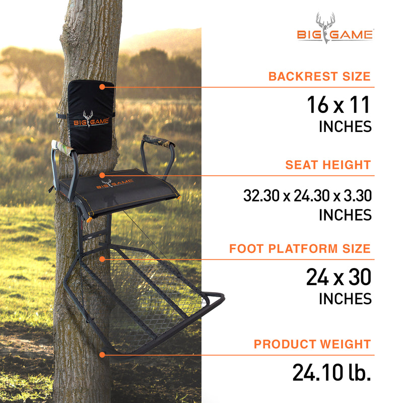 Big Game Captain XC Steel Hang-On Treestand with 20 x 30 Flip-Back Seat, Black