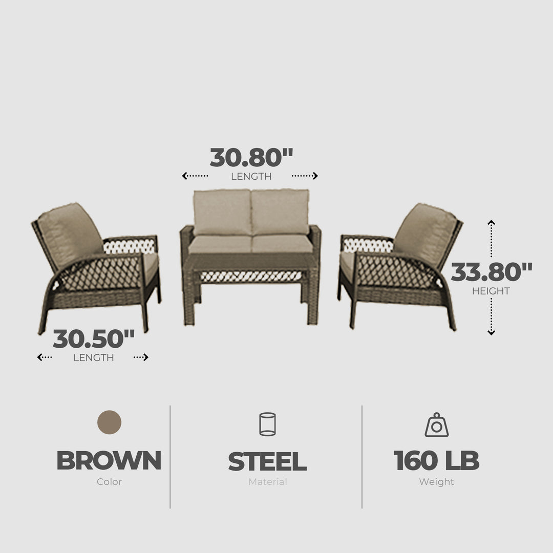 Four Seasons Courtyard Coral Bay 4 Piece Deep Seating Set with Cushioned Chairs - VMInnovations