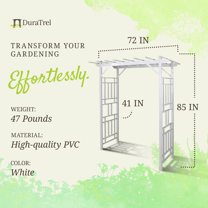 Dura-Trel Wellington Arbor 72" x 85" Outdoor Garden Arch Lattice Trellis, White - VMInnovations