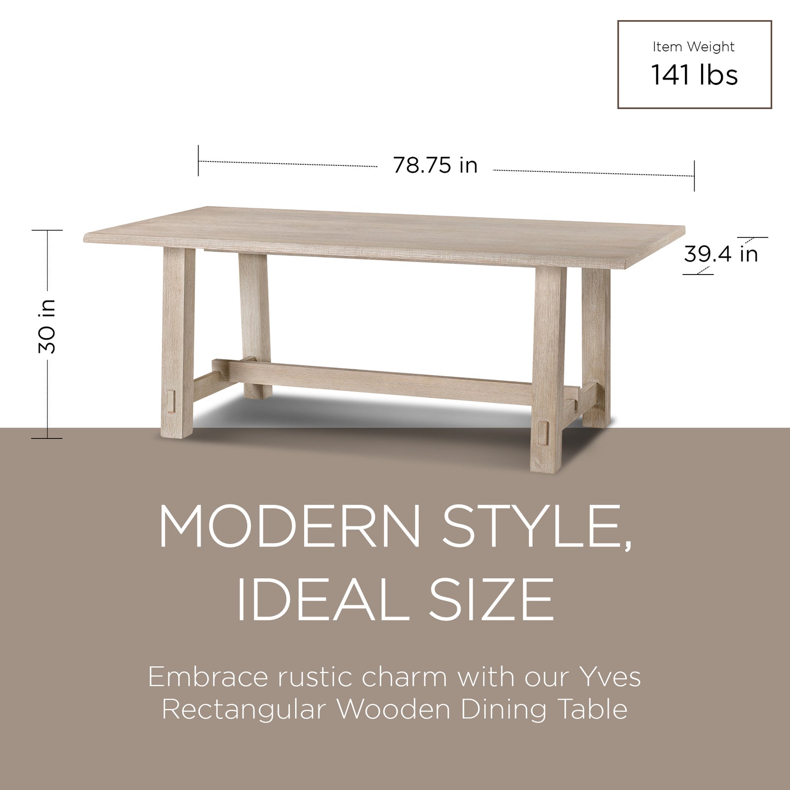 Maven Lane Yves Rectangular Wooden Dining Table in Weathered White Finish - VMInnovations