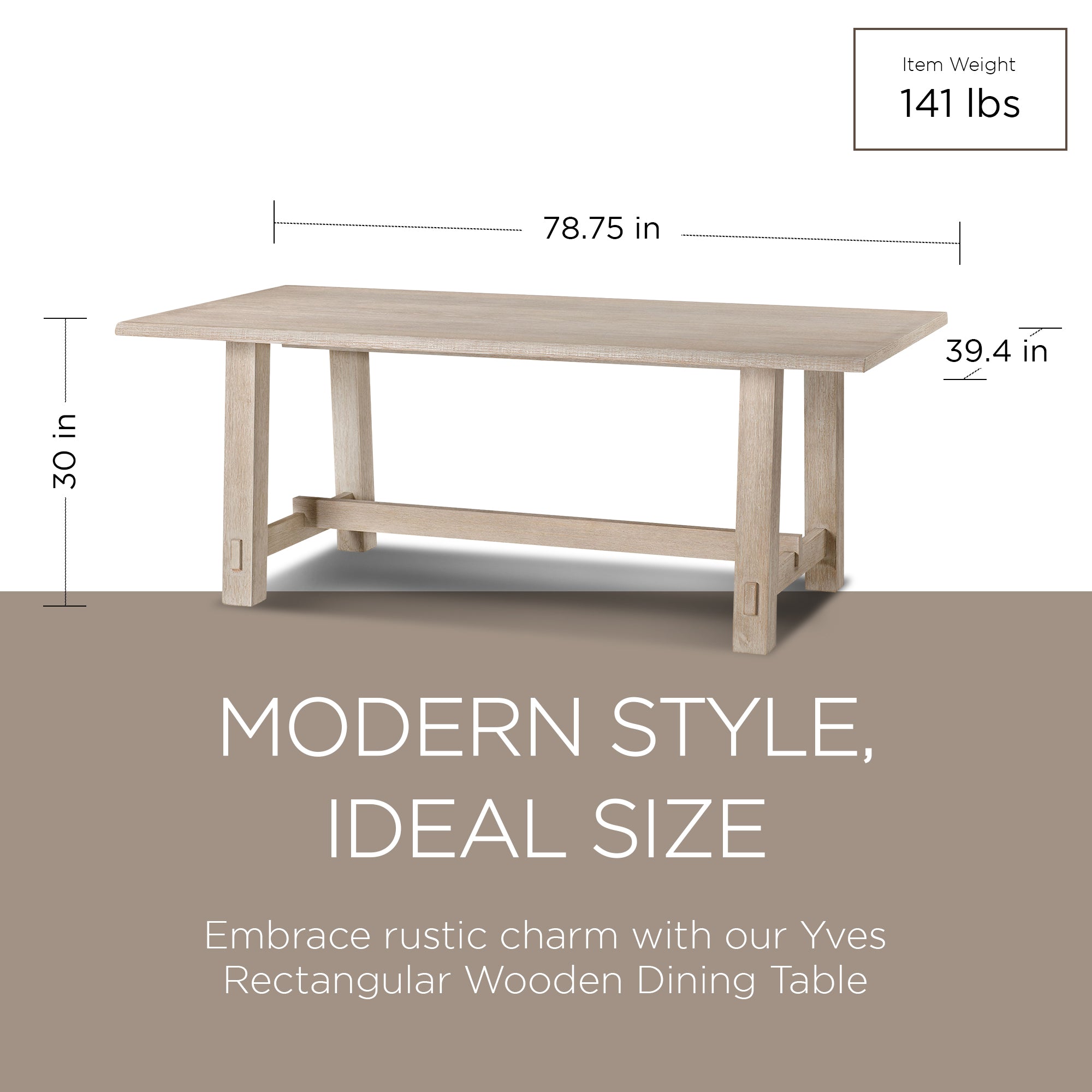 Maven Lane Yves Rectangular Wooden Dining Table in Weathered White Finish - VMInnovations