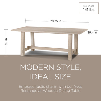 Maven Lane Yves Rectangular Wooden Dining Table in Weathered White Finish - VMInnovations