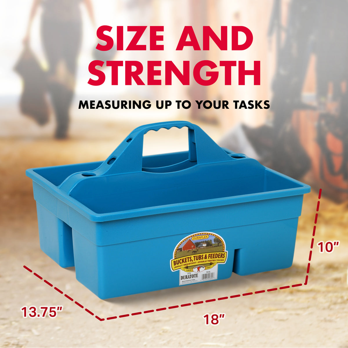 Little Giant DuraTote Plastic Box Organizer w/2 Compartments & Grip Handle, Teal - VMInnovations