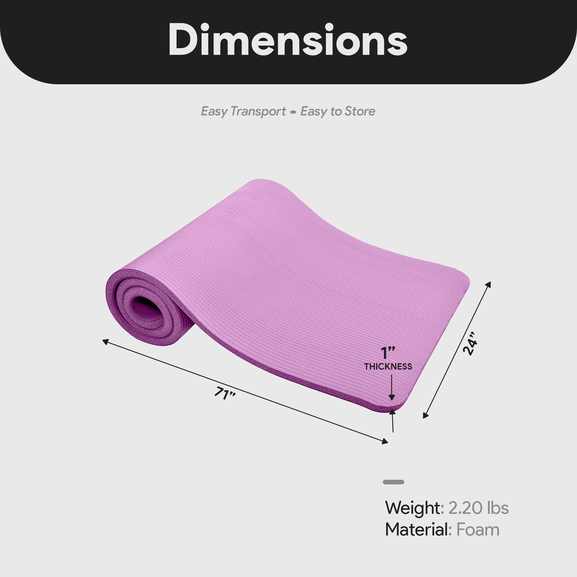 BalanceFrom Yoga Mat, 1" Extra Thick Exercise Pilates Workout Mat, Taro Purple