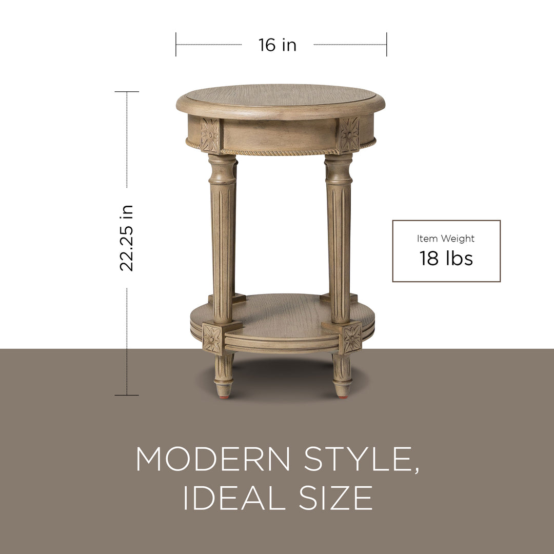 Maven Lane Pullman Traditional Round Wooden Side Table in Antiqued Grey Finish - VMInnovations