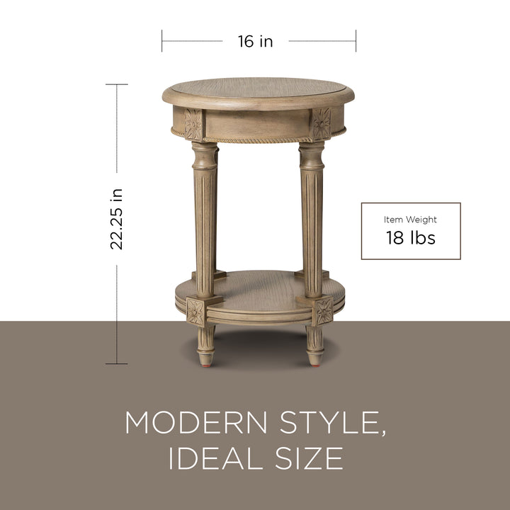 Maven Lane Pullman Traditional Round Wooden Side Table in Antiqued Grey Finish - VMInnovations