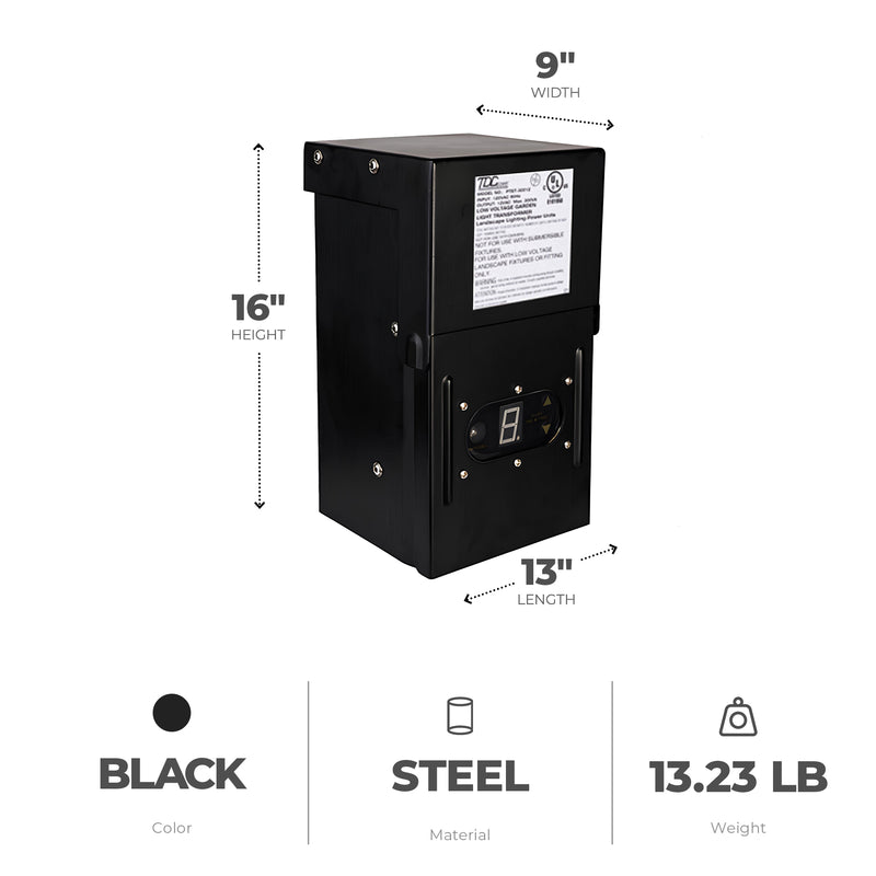 Fusion 300 Watts Low Voltage Stake Light Transformer with Built-In Timer, Black