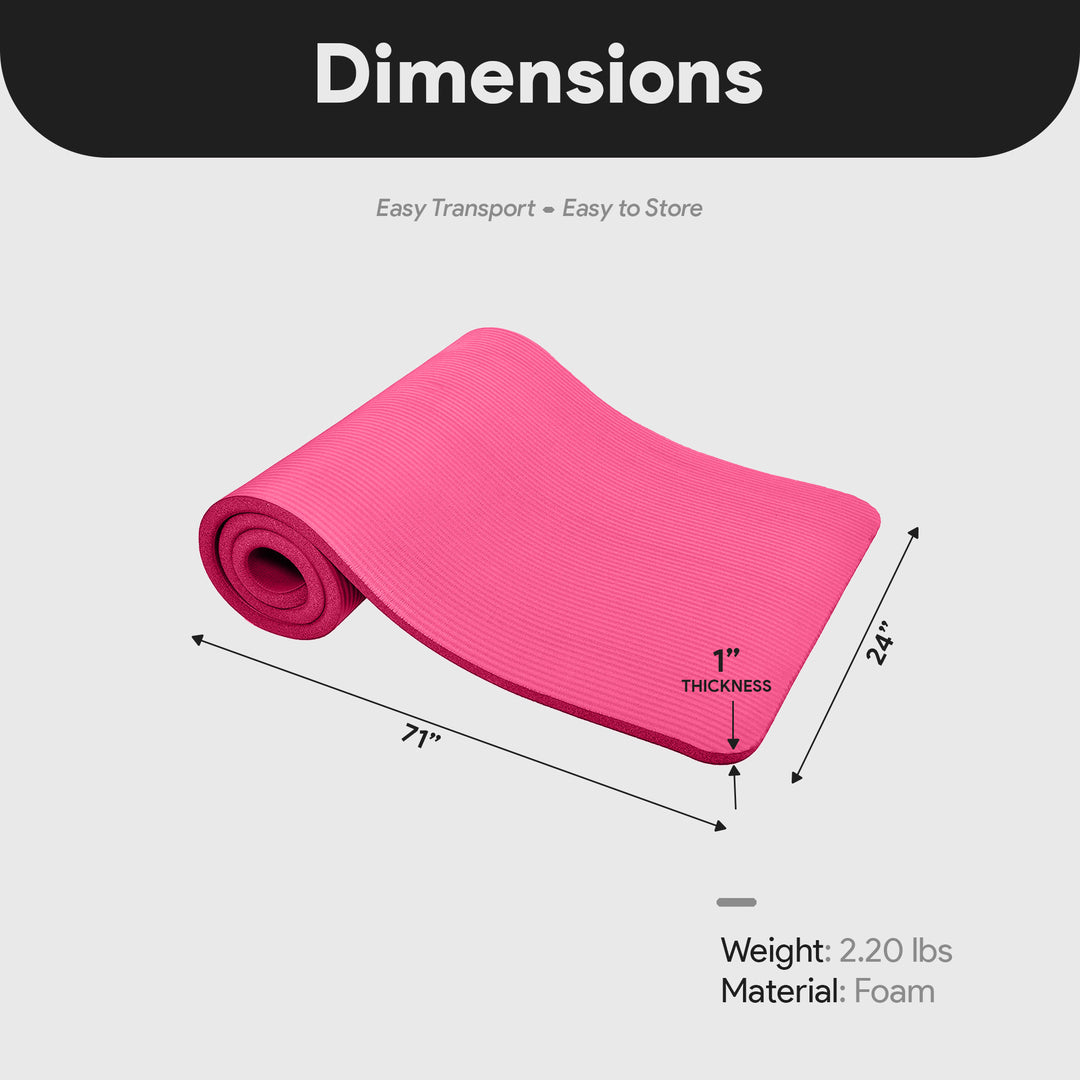 GoCloud 1" Extra Thick Exercise Yoga Mat with Carrying Strap, Pink (Open Box)