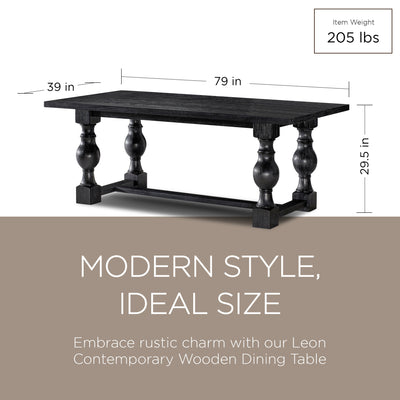 Maven Lane Leon Traditional Wooden Dining Table in Antiqued Black Finish