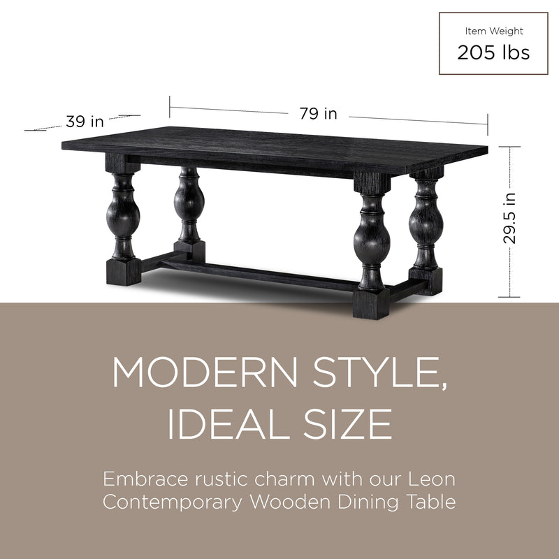 Maven Lane Leon Traditional Wooden Dining Table in Antiqued Black Finish