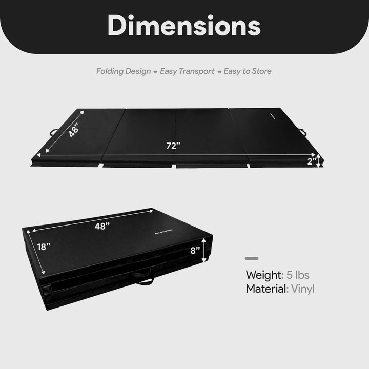 BalanceFrom 4' x 6' x 2" All Purpose Folding Fitness Gymnastics Gym Mat, Black