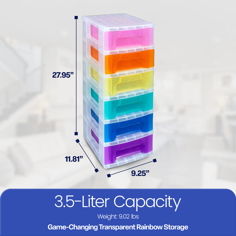 Really Useful Box 3.5 Litre Storage Tower Transparent Rainbow Drawer (Open Box)