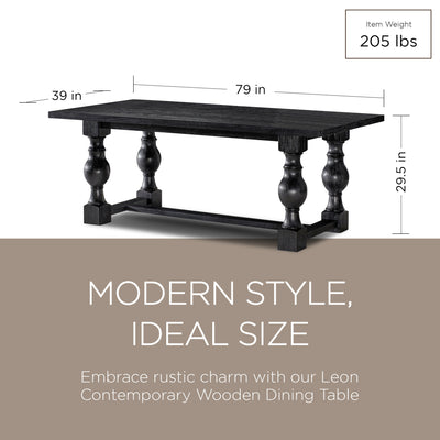 Maven Lane Leon Traditional Wooden Dining Table in Antiqued Black Finish - VMInnovations