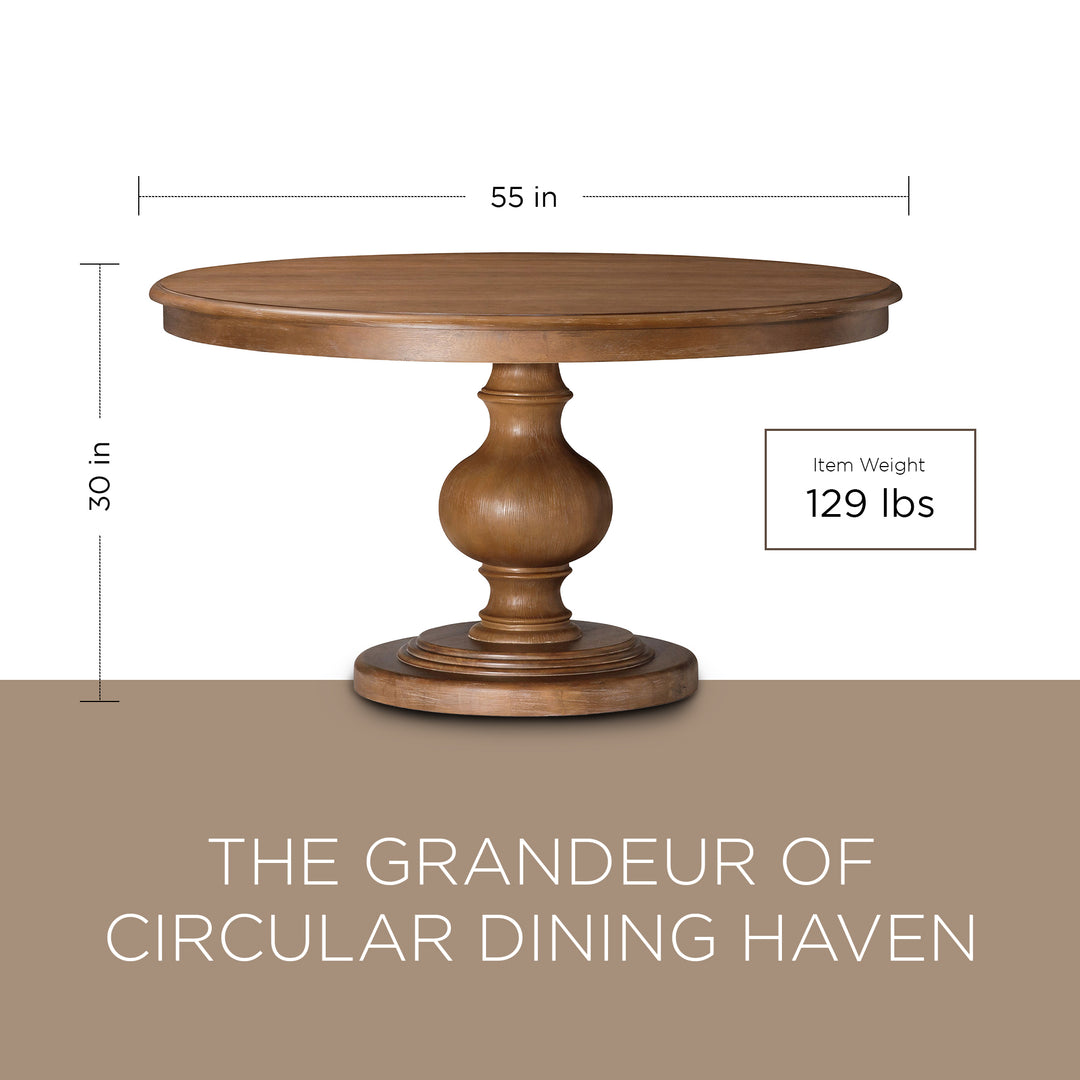 Maven Lane Zola Traditional Round Wooden Dining Table in Antiqued Natural Finish
