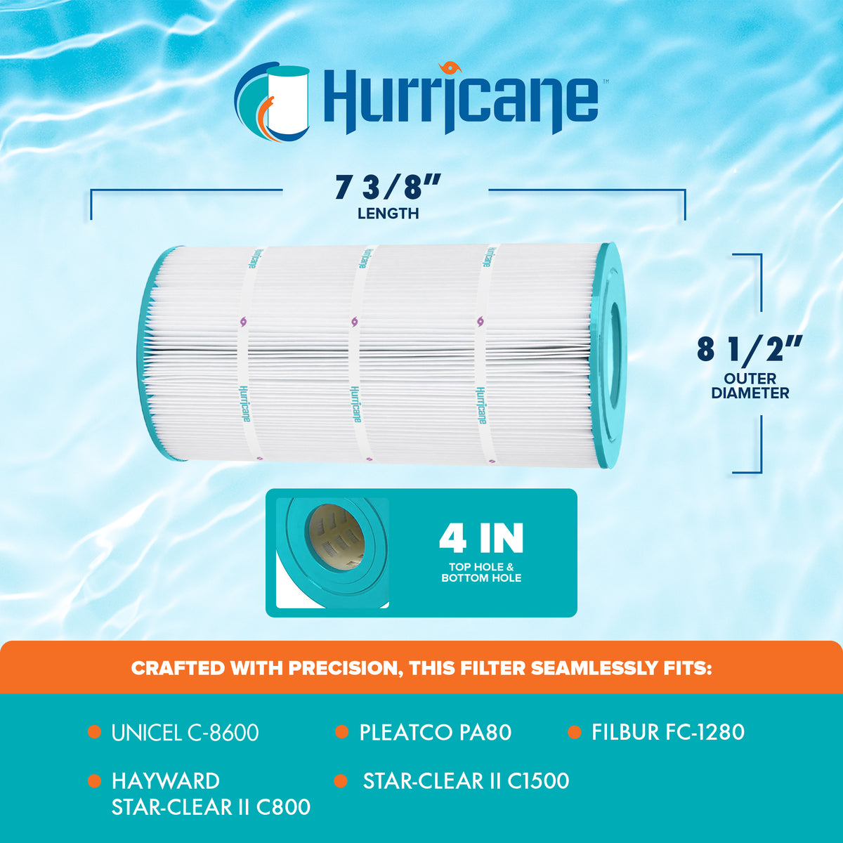 Hurricane Replacement Spa Filter Cartridge for PRB25 and Unicel C-4326, 4 Pack