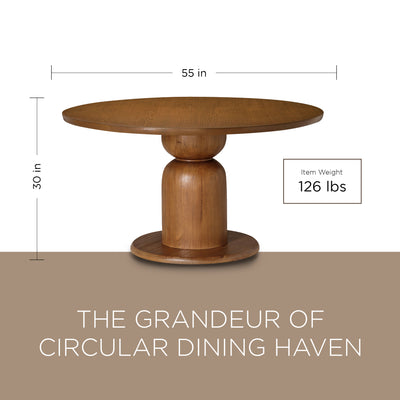 Maven Lane Mila Contemporary Round Wooden Dining Table in Refined Brown Finish - VMInnovations