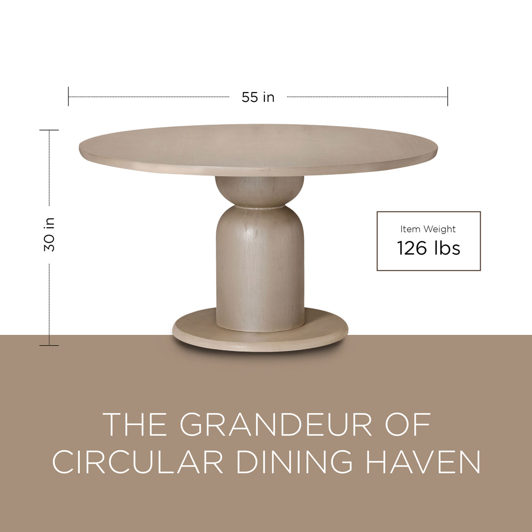 Maven Lane Mila Contemporary Round Wooden Dining Table in Refined White Finish - VMInnovations
