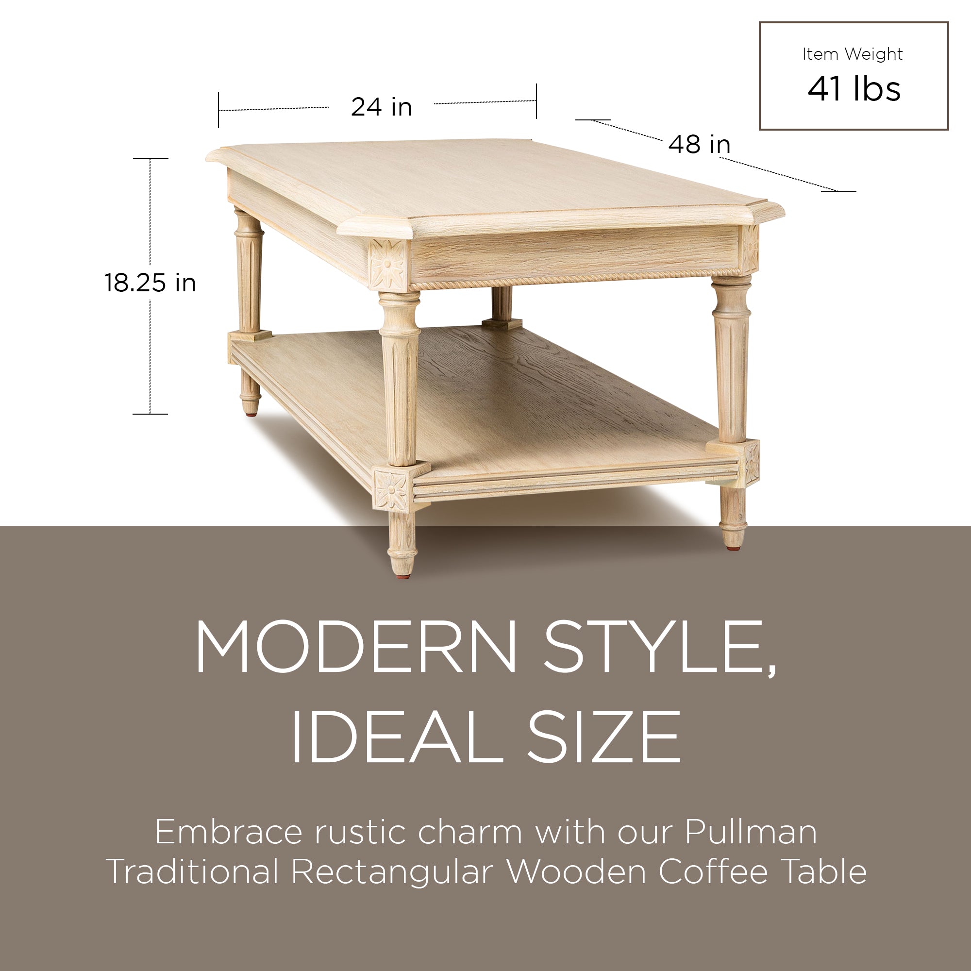 Maven Lane Pullman Rectangular Wooden Coffee Table, Antiqued White (Used) - VMInnovations