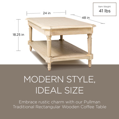 Maven Lane Pullman Rectangular Wooden Coffee Table, Antiqued White (Used) - VMInnovations