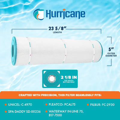 Hurricane Spa Filter Cartridge for Unicel: C-4970, Pleatco PCAL75, Filbur FC-293